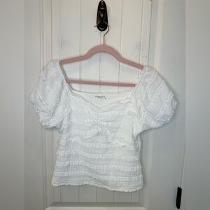 Good Days Project White Textured Ruffle Square Neck Top Size L